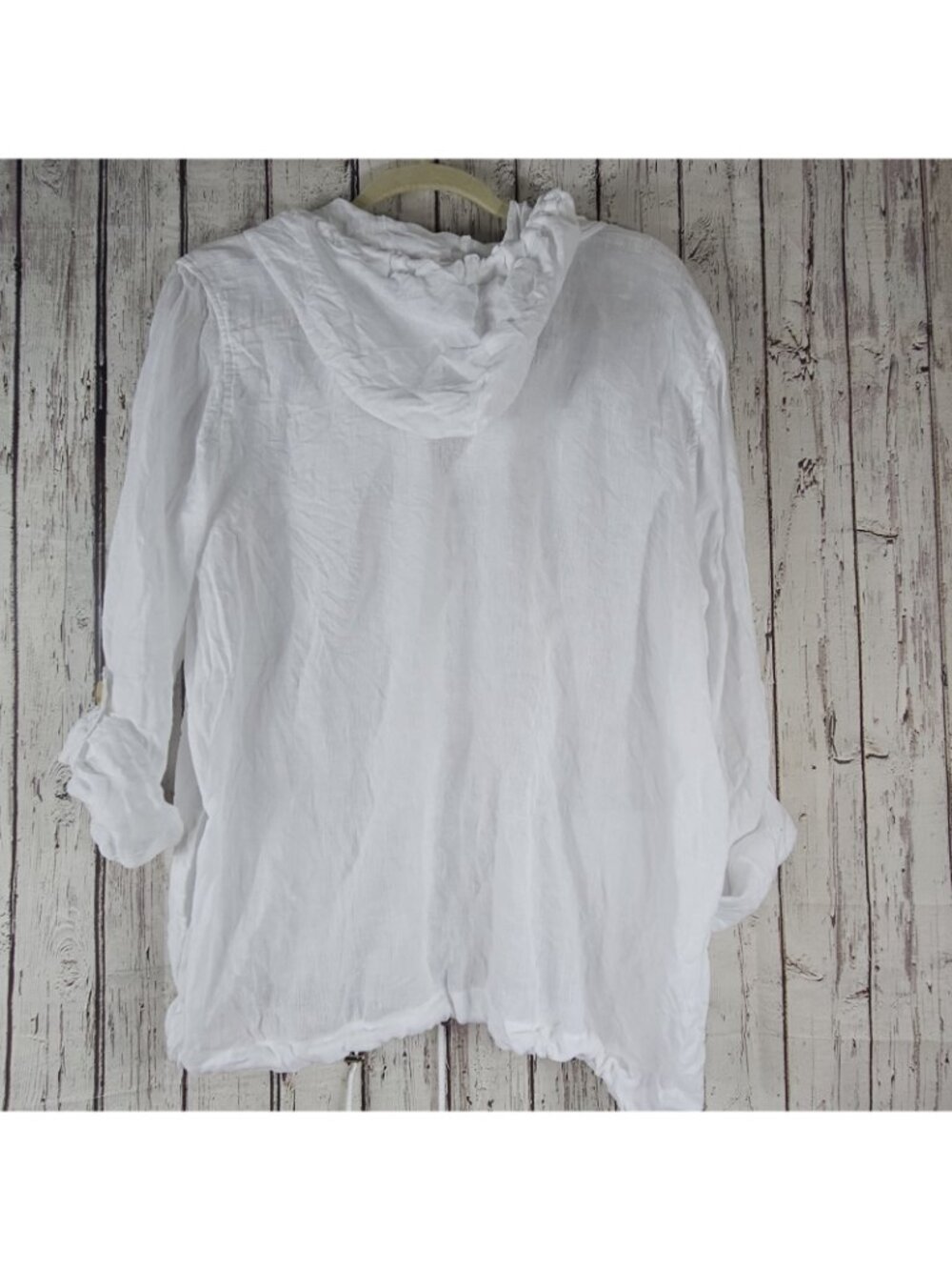 Liz Claiborne Linen Lightweight Hoodie Women XL White Button Roll Tab Coastal - Picture 4 of 4